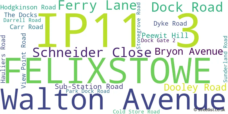 A word cloud for the IP11 3 postcode